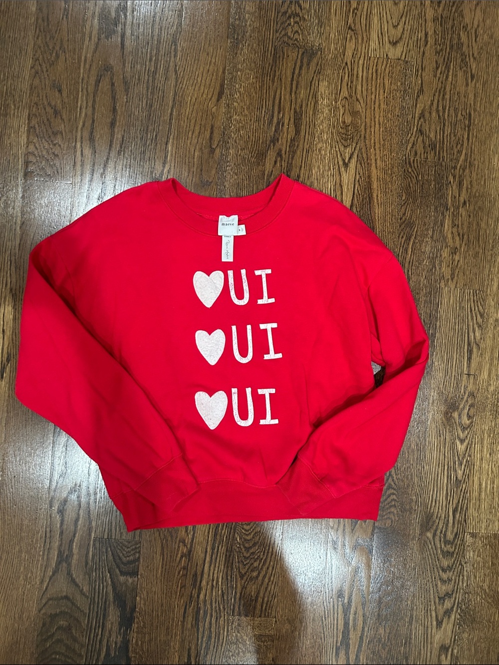 Maeve Red Crewneck Sweatshirt with Heart 'Oui' Print